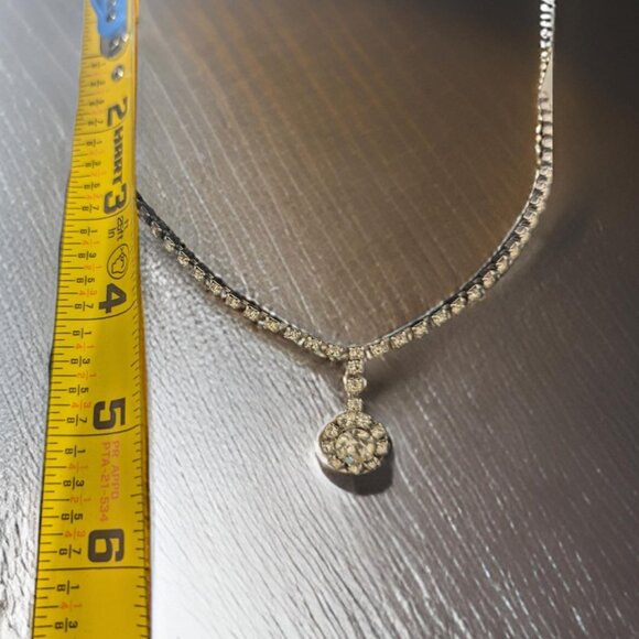 1950s Elegant Circular Rhinestone Drop Pendant Folded Clasp Necklace - Picture 2 of 5